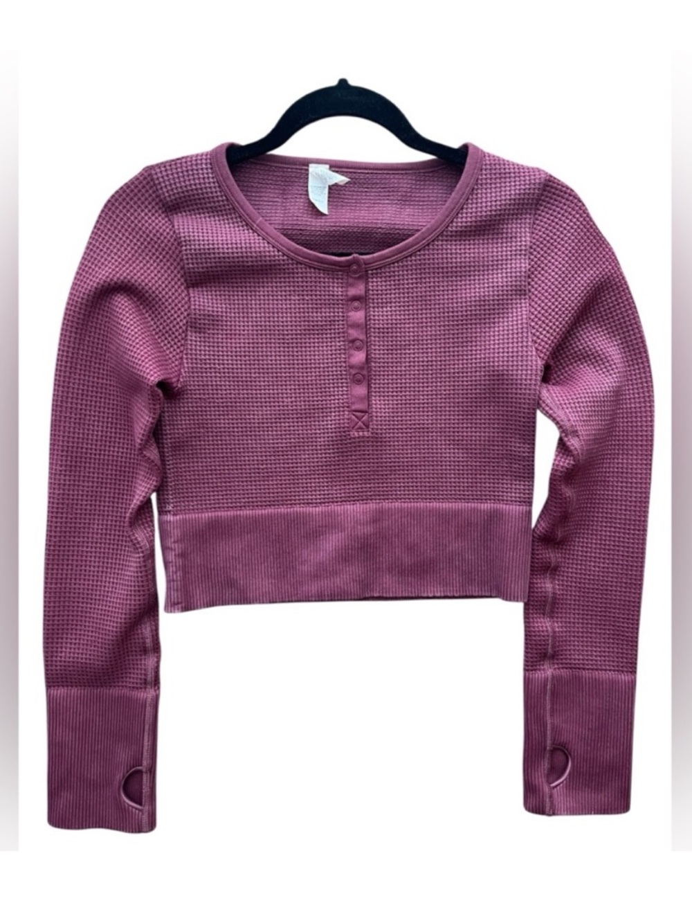 AERIE Offline Main Squeeze Purple Seamless Waffle Knit Thermal Cropped Henley M